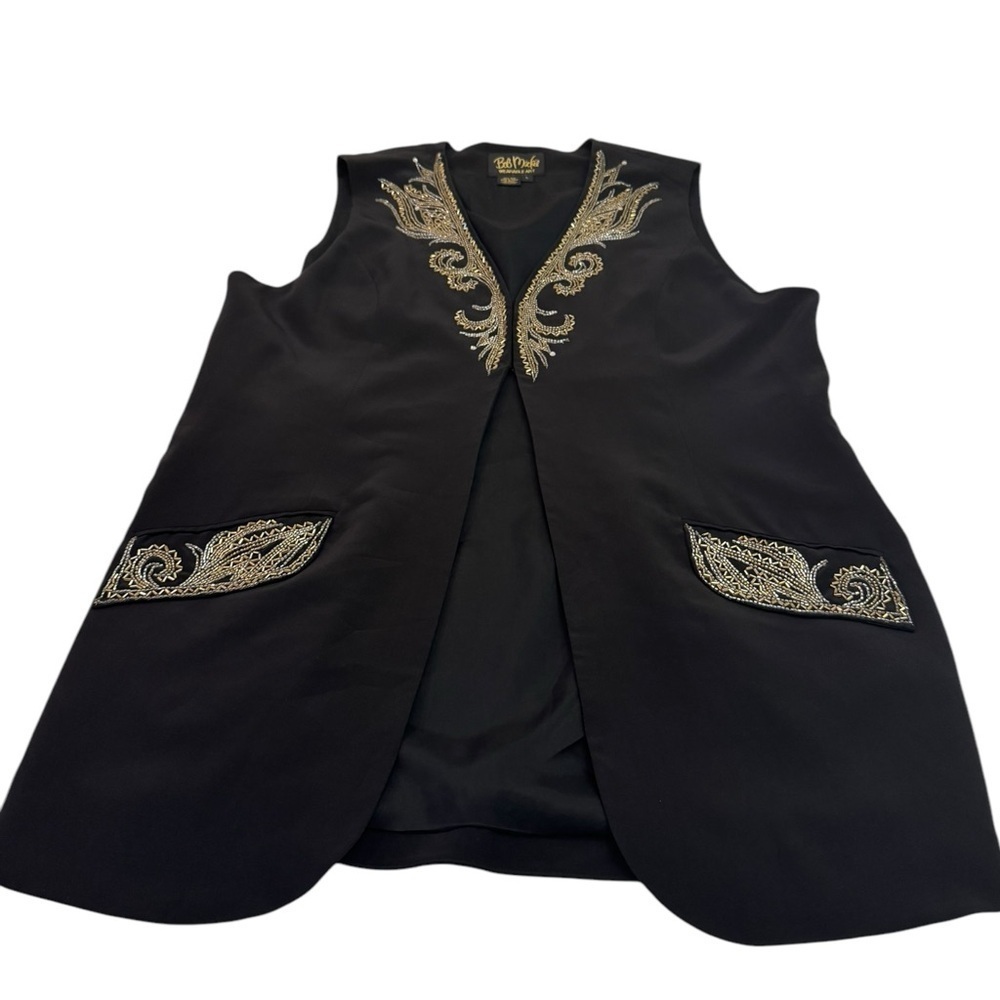 Bob Mackie Vintage Beaded Embroidered Black Silk Vest Large